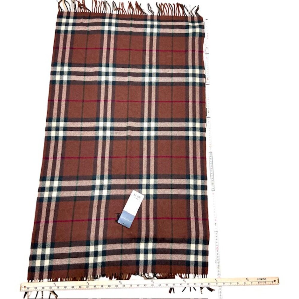 Tag On-Burberrys Scarf/Shawl 100% Lambwool Bugendy Plaid Embroid 50"x27" (18 - Picture 10 of 14